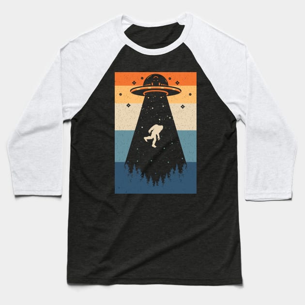 Bigfoot Ufo Abduction Baseball T-Shirt by Tesszero